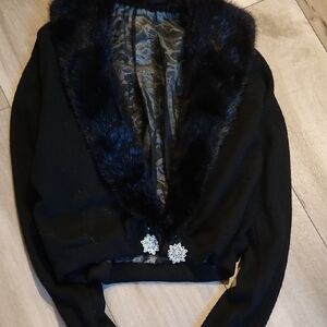 Chic Black Cardigan with Faux Fur Trim